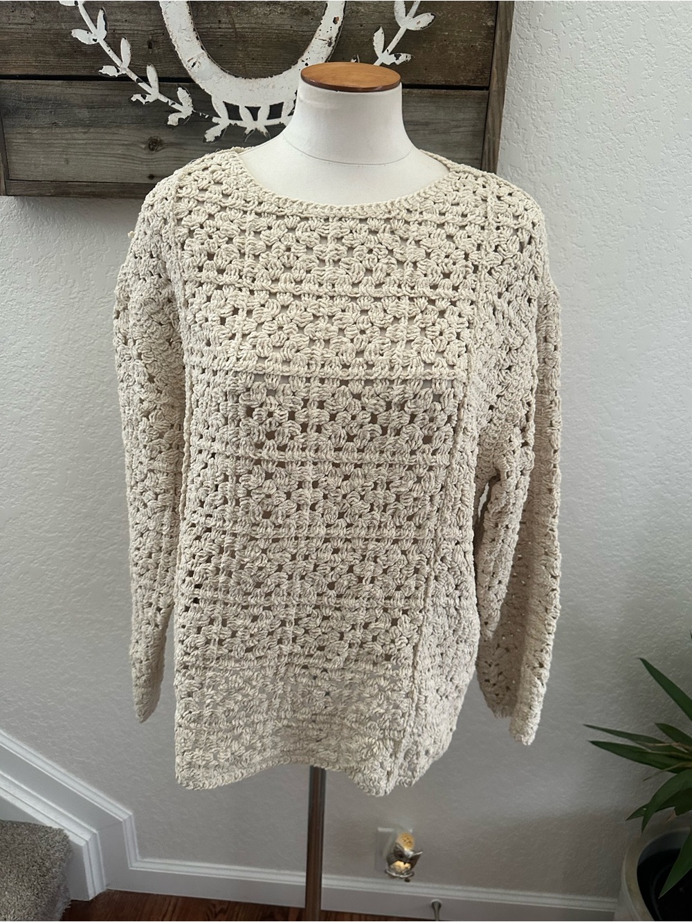 Zara crochet knit cream sweater pullover ladies size M NWT